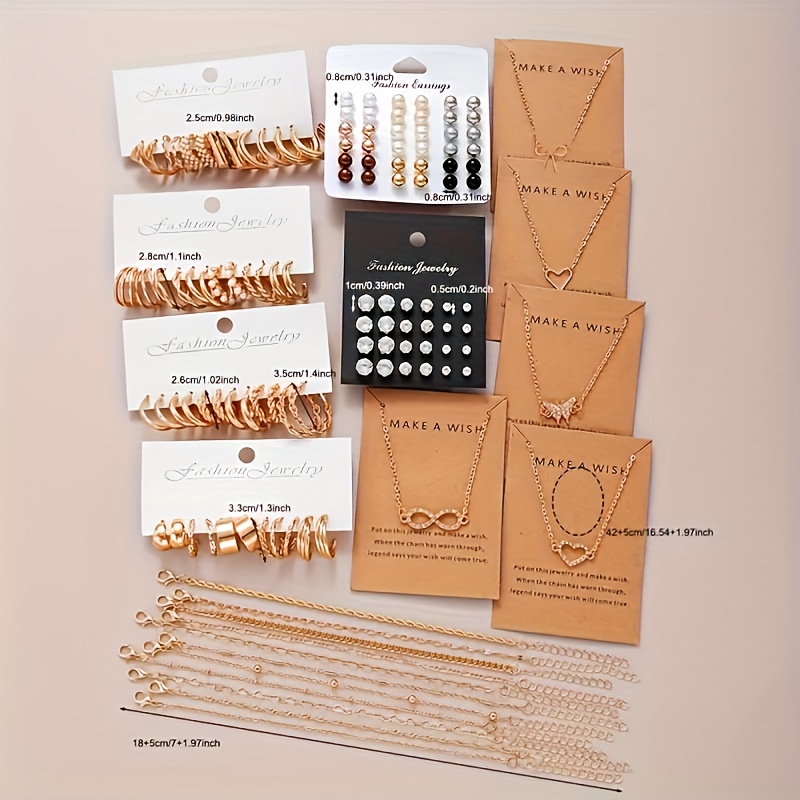 5pcs/91pcs/set Fashionable and Elegant Love Butterfly Five-pointed Star Imitation Pearl Multi-Element Necklace Bracelet Ring Earrings Earrings Five-in-One Jewelry Multi-Set High Value Gift Quick Delivery Halloween Christmas Valentine'S Day Best Choice No Box