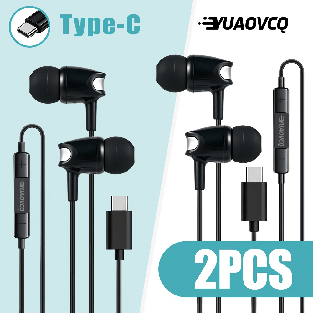 TEMU Yuaovcq Wired Earphones, 2pcs In-ear Headphones With Type-c/usb-c Jack, Digital Chip, Stereo In-ear Earbuds, Mobile Phone Earphones, Wired