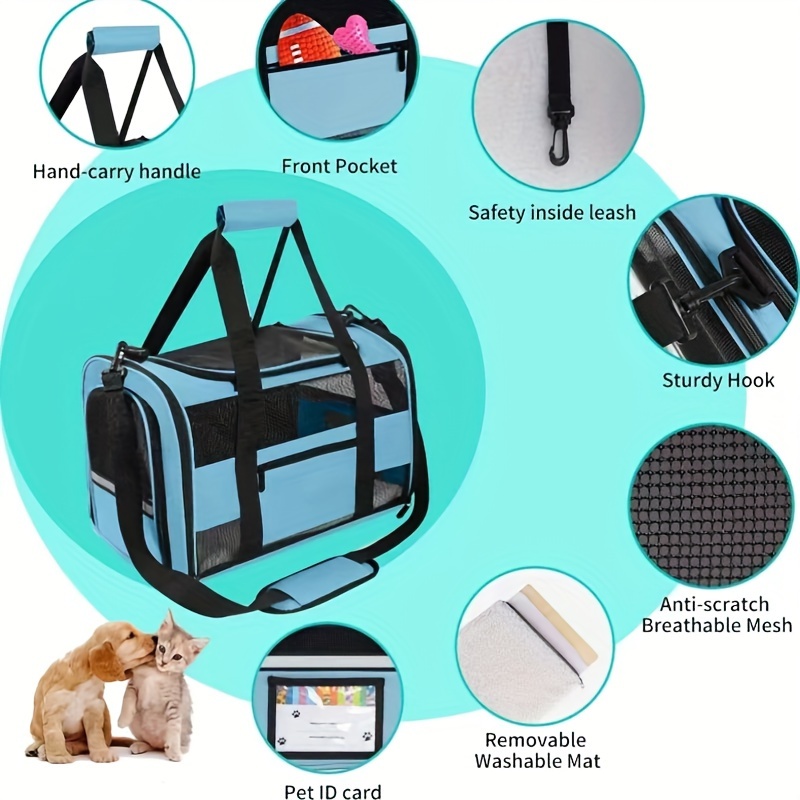 

Cat Carrier Soft Sided Carrier For Small Medium Cats Puppies Dogs Up To 15 Lbs, Tsa Airline Approved Pet Carrier Collapsible Travel Puppy Carrier Bag, Blue