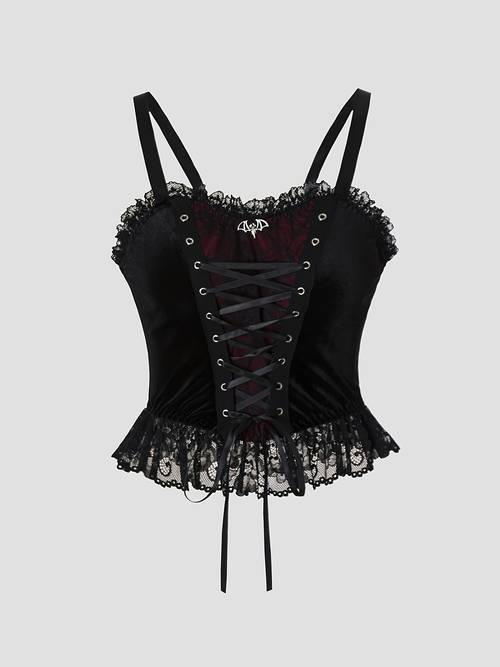y2k gothic style lace pattern velvet crop top suitable for layering or as a outfit