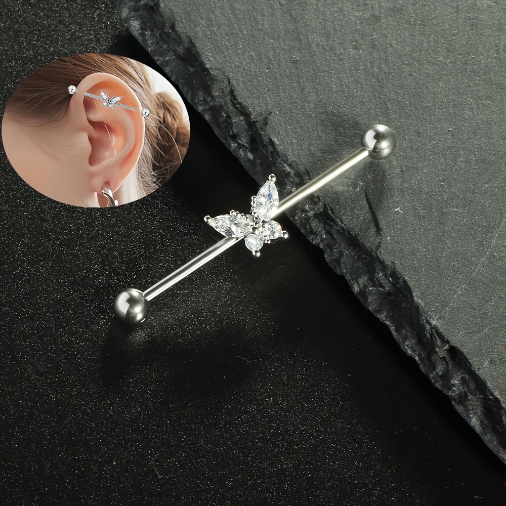 Image of 1pc 38mm Industrial Stainless Steel Barbell Piercing Jewelry - Barbells With Cartilage Earrings, Hypoallergenic, Durable, And Comfortable Body Jewelry