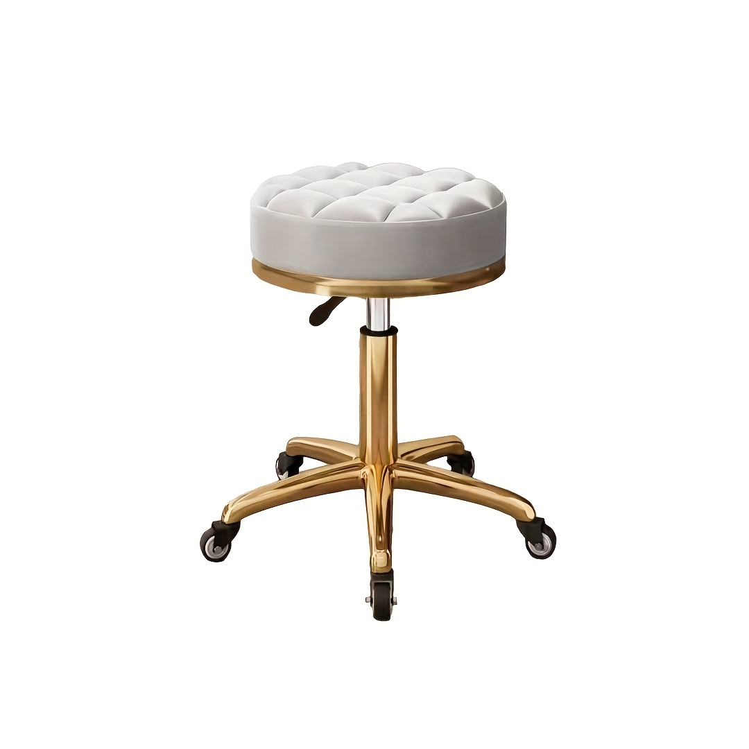 Image of Adjustable Round Stool With White And , Equipped With Wheels, Suitable For Nail Salons/hair Salons.