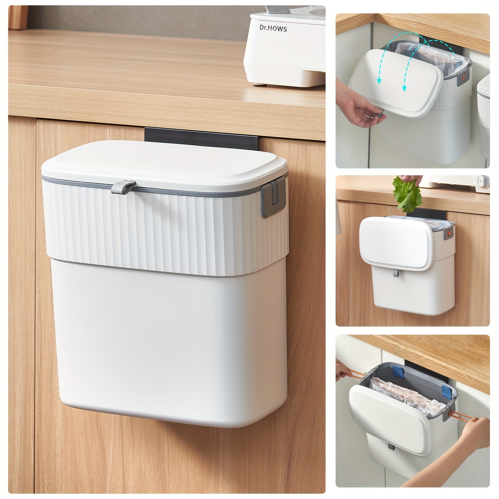 

Elpheco Hanging Trash Can With Lid Kitchen Compost Bin For Under Sink, Plastic Wall-mounted Garbage Can, Small Kitchen Trash Bin, Small Trash Can With Lid For Cupboard Countertop