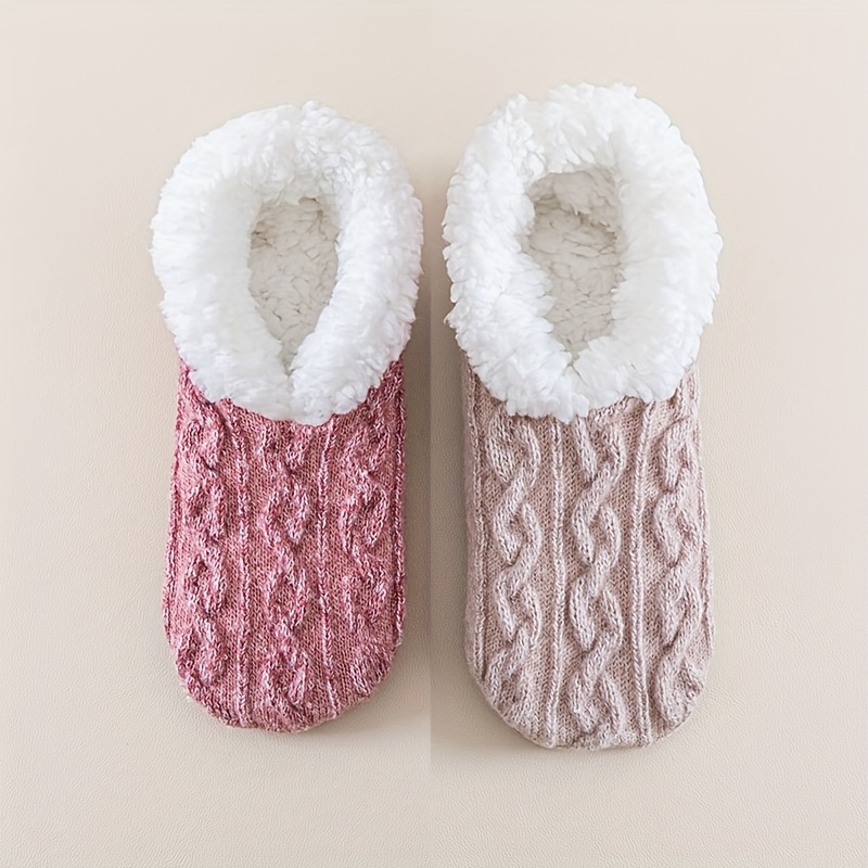 TEMU Autumn Winter Style Floor Socks Women's Fleece Thickened Warm Sleep Socks Anti-slip Warm Foot Home Socks
