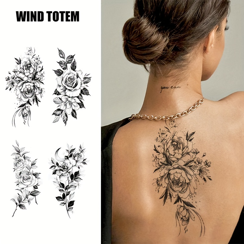 Flower Plant Leaves Temporary Tattoos Stickers Half Sleeve - Temu