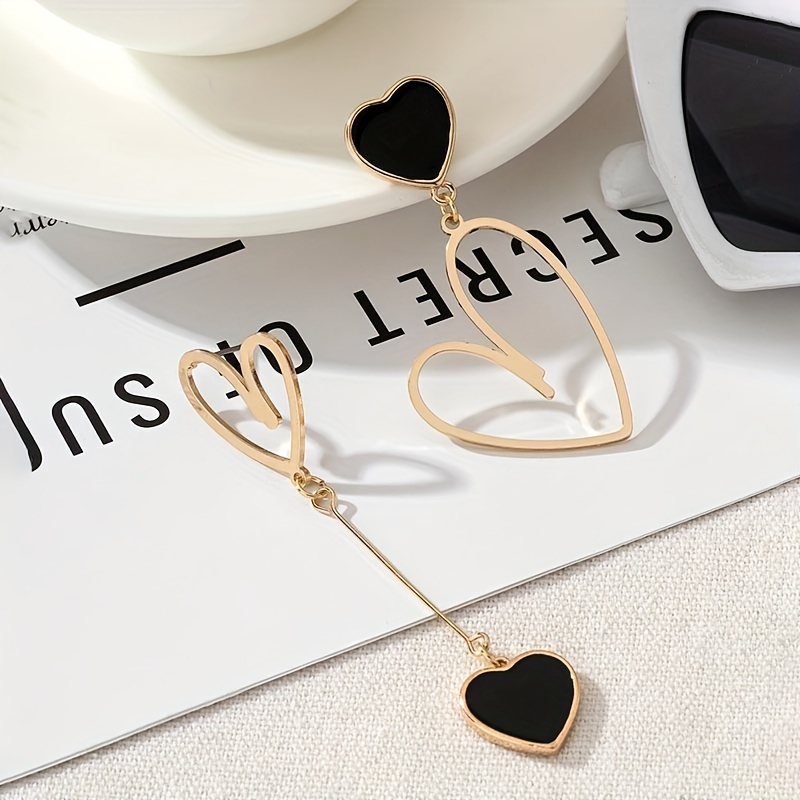 Double Heart Asymmetric Dangle Earrings Alloy Jewelry Gift