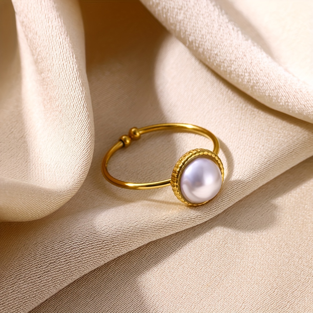 טבעת פתוחה מתכווננת אלגנטית אחת, נירה מצופה זהב 18 מתנה קרדית עם פנינה יוגה מלאכותית, לכבודה, לחרות תכשיטים לכל עונה