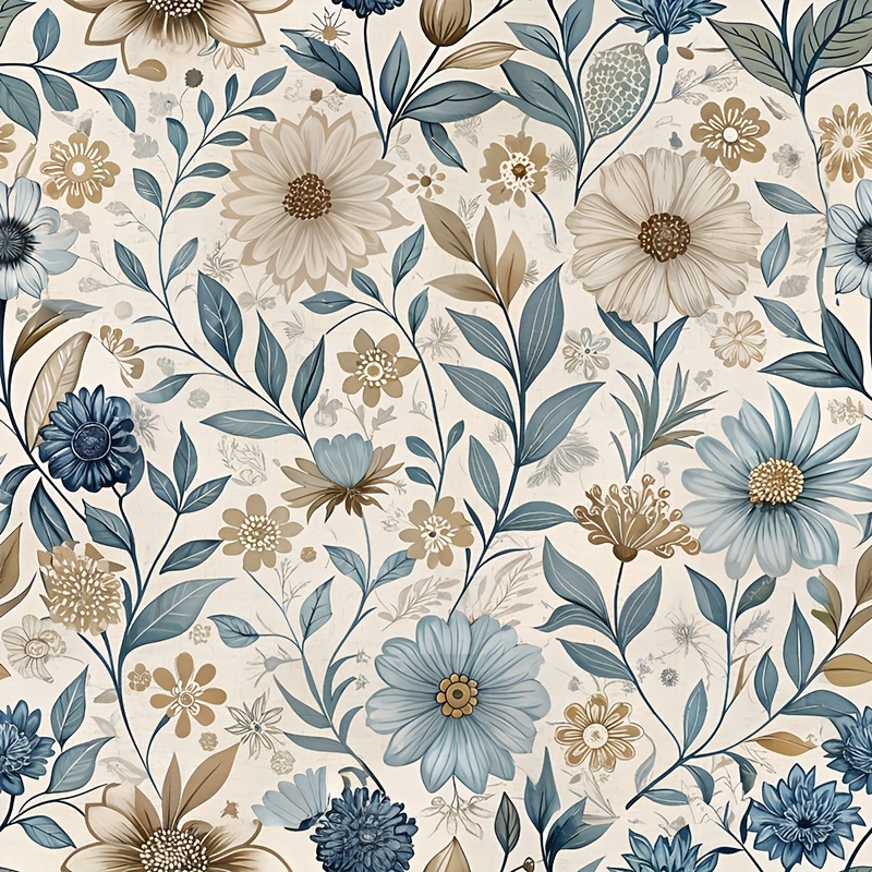 Image of Elegant Blue Floral Peel-and-stick Wallpaper - Waterproof, Removable Vinyl Contact Paper With French For Bedroom, Living Room, Cabinets & Furniture Makeover, 44cm/17.32ft Lengths , Bedroom Wall Decor