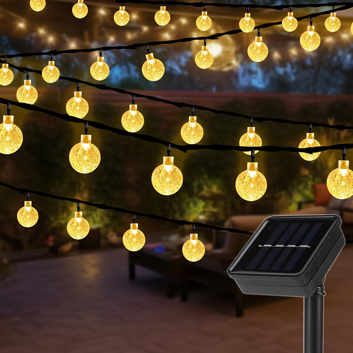 1 Stück, Solar-Gartenlampe, 4,99/6,99/11,99 Meter dekorative Lichterkette mit Seifenblasen-Bällchen, 8 Beleuchtungsmodi, Lichtquellen-Erkennung * für Garten, Terrasse, Hochzeit, Geburtstag,