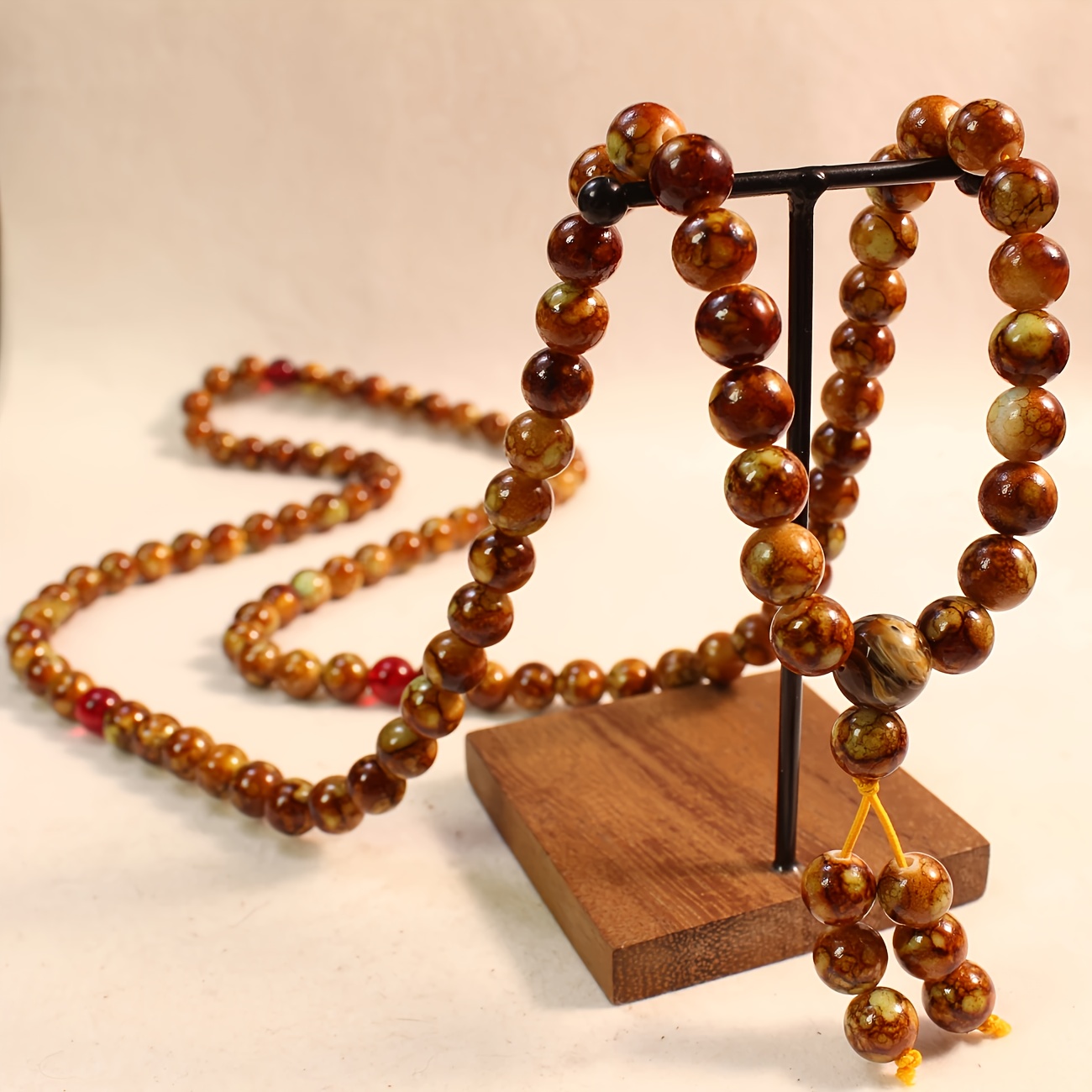 Fashionable 108 Amber Beads Necklace and Bracelet Set