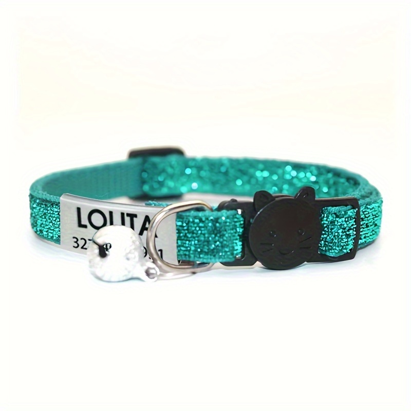 TEMU Personalized Sparkling Cat Collar With Engraved Id Tag & Bell - Vibrant Glitter Design In Multiple Colors, Custom Name Pendant For Kittens & ,
