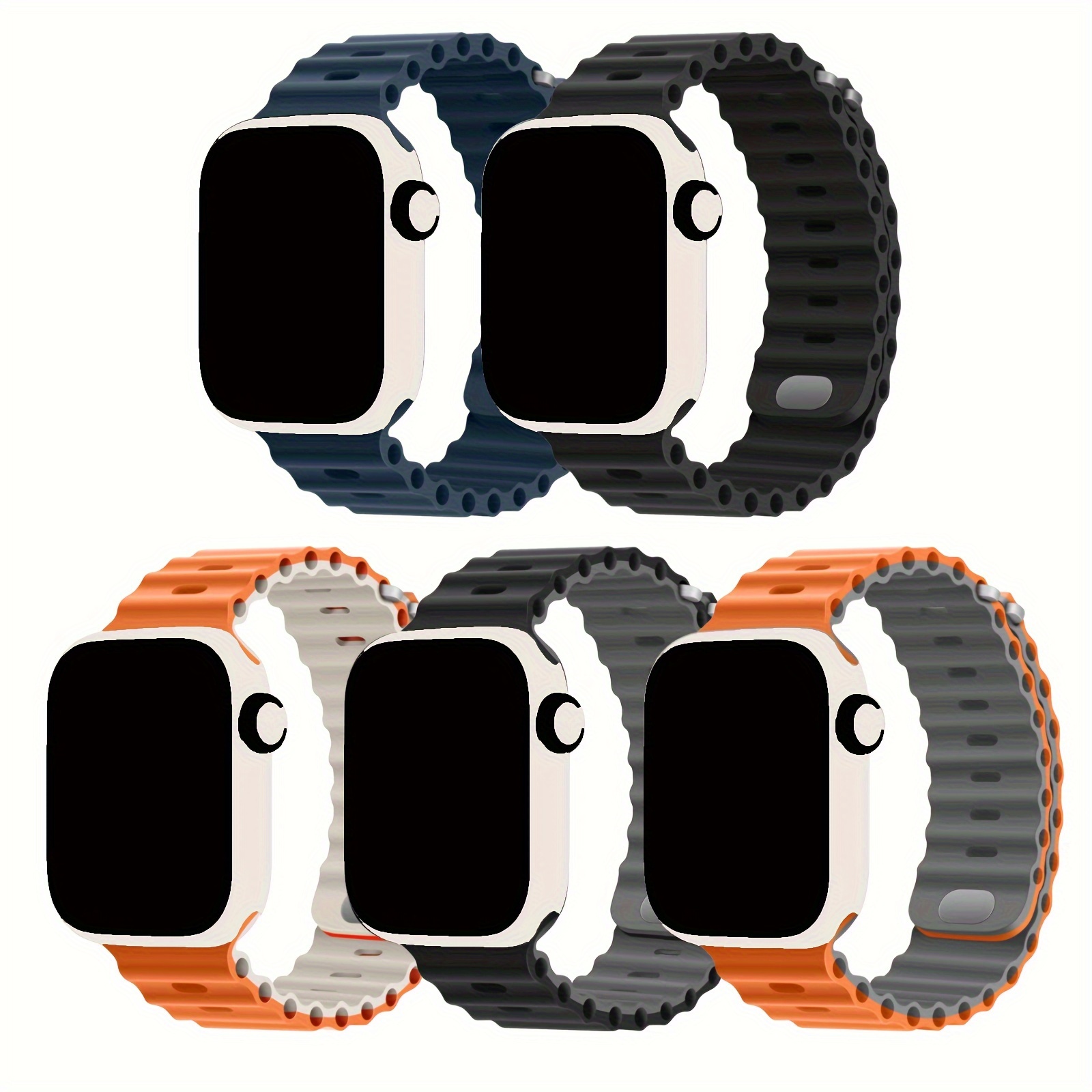 

Waterproof Silicone Ocean Band For Iwatch -9 & Ultra Se/2 - Compatible With 38mm To 49mm Models, Button Clasp, Design