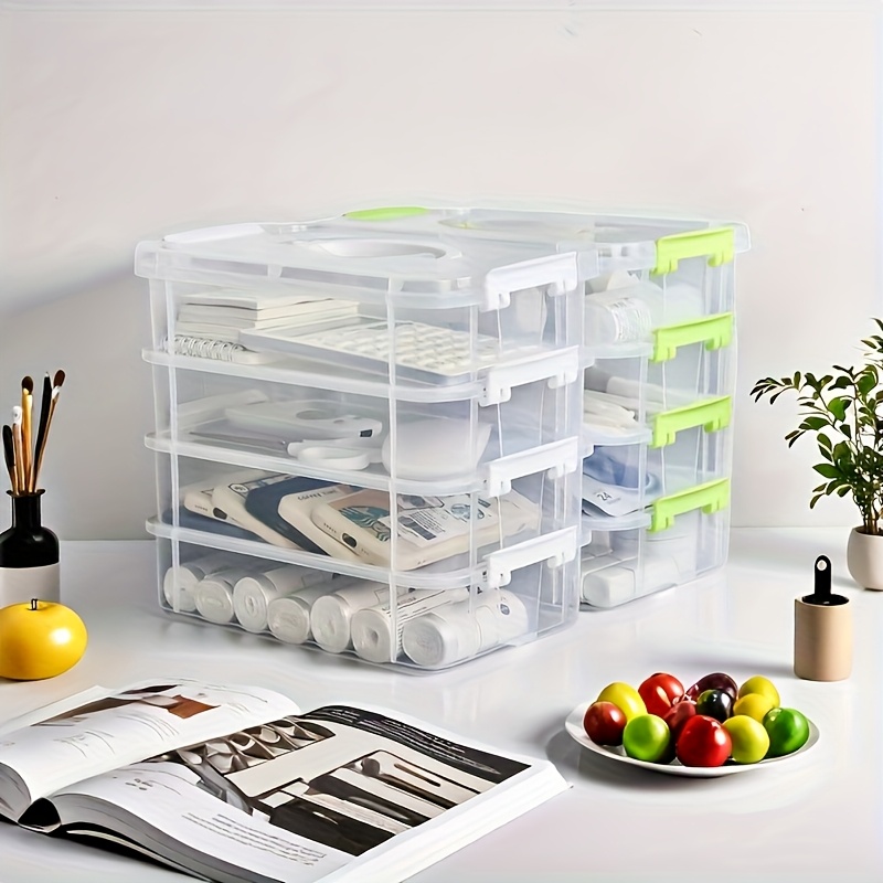 4 tier transparent storage box set stackable organizer with green handles ideal for jewelry hair accessories more accessory organization sleek storage box plastic construction jewelry organizer Product details 1
