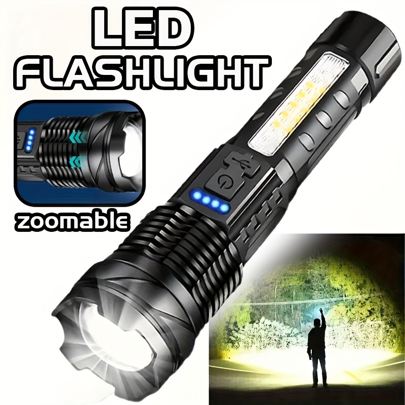 TEMU Rechargeable Led Flashlight With Usb: A Compact Torch Ideal For Camping, Fishing, Jogging, And Hiking - Made From Abs Material, This Bright