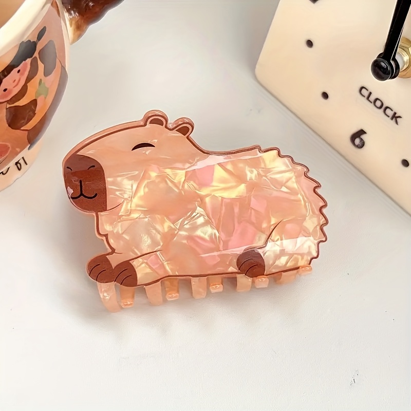 E-shop 1 Stück vielseitige und lustige Capybara Haarspangen - Große, rutschfeste Cartoon-Tier-Druck Pferdeschwanzspangen, ovale Haarspange im Boho-Stil