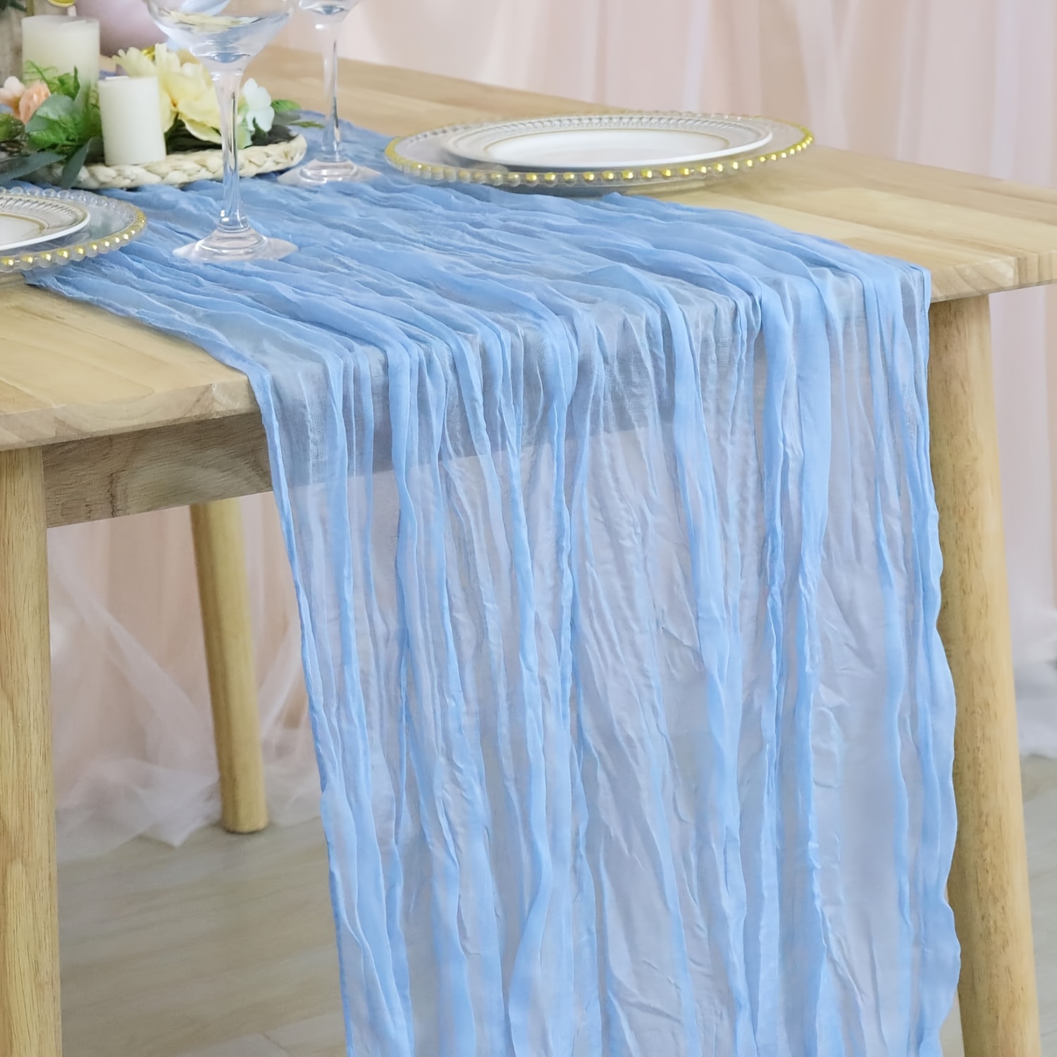 

1pc, Cheese Cloth Tablecloth, Bohemian Gauze Cheese Cloth Table Runner, Rustic Transparent Tulle, Suitable For Wedding, Bridal Baby Shower, Birthday Table Decoration