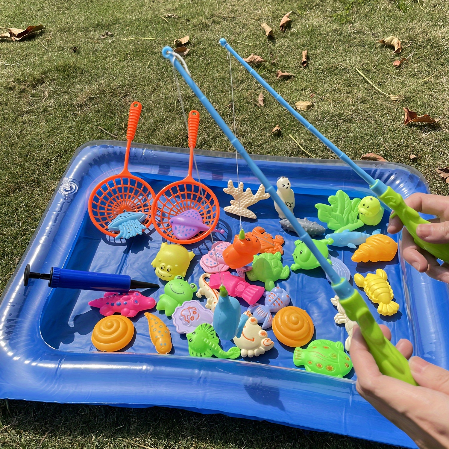 

Children's Fishing Game Pool Set - Educational Early Learning Toy With Inflatable Play Pond & Assorted Aquatic Creature Toys - Ideal For Halloween & Christmas Gifts - Suitable For Ages 3 To 6 Years