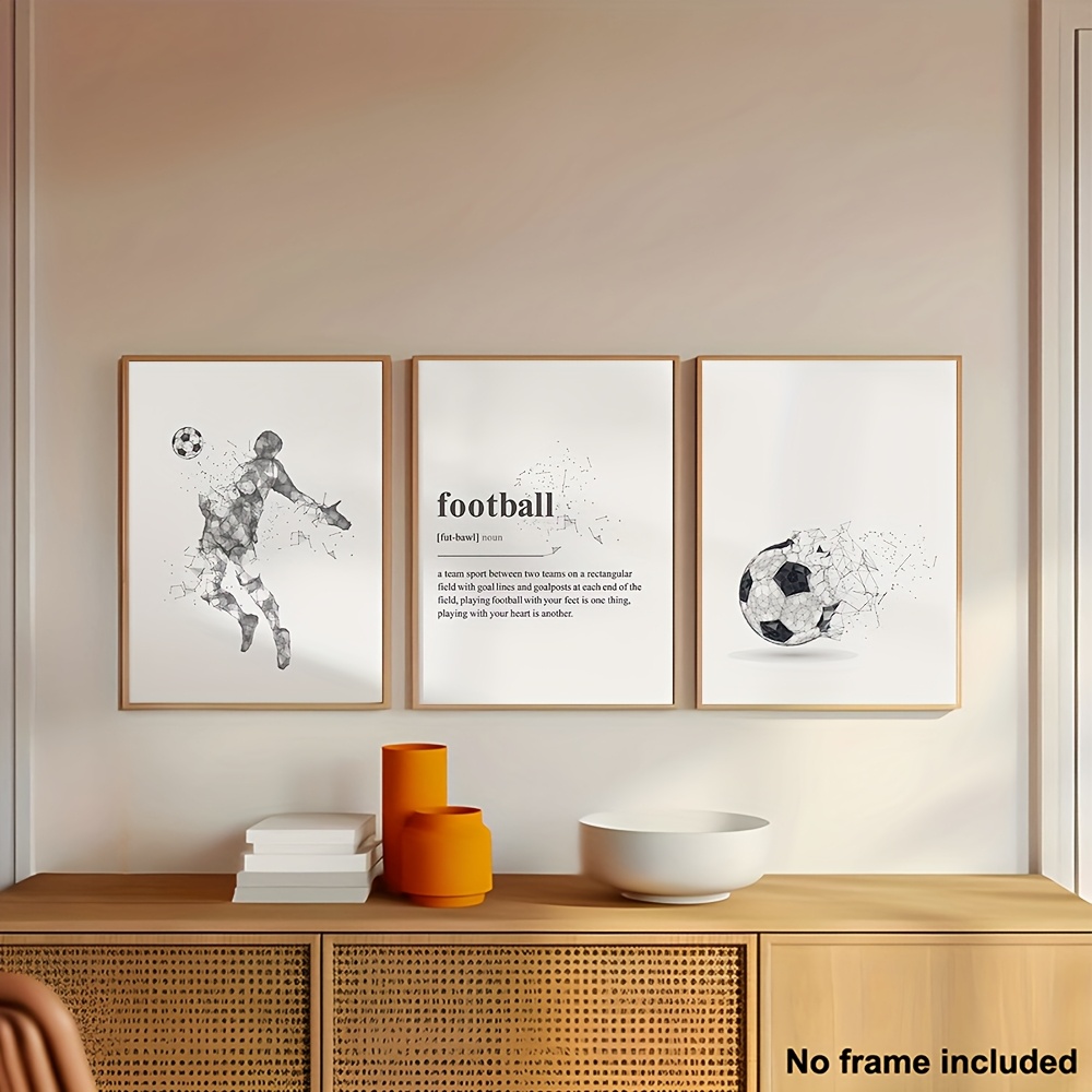 TEMU 2d Flat, 3pcs Frameless Soccer Posters - Abstract Football Paintings Suitable For Teen Room Decor, Soccer Player Murals, Gift For Football Fans,