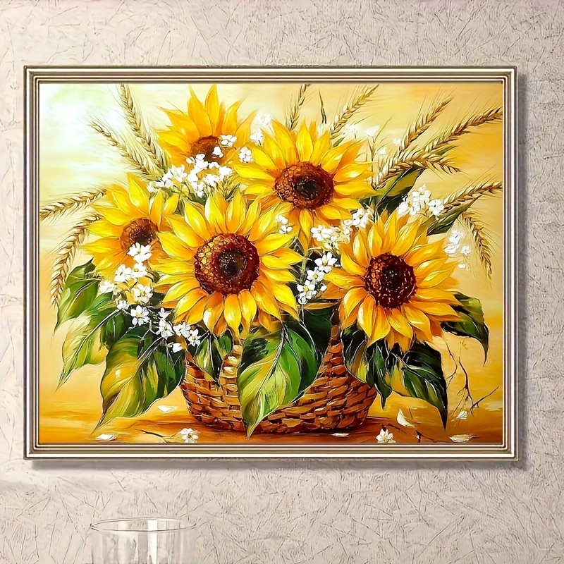 sunflower and wheat diamond painting kit 5d   drill complete with tools vibrant floral mosaic wall art ideal for bedroom and living room beginner friendly frameless home decor gift diamond painting kit additions