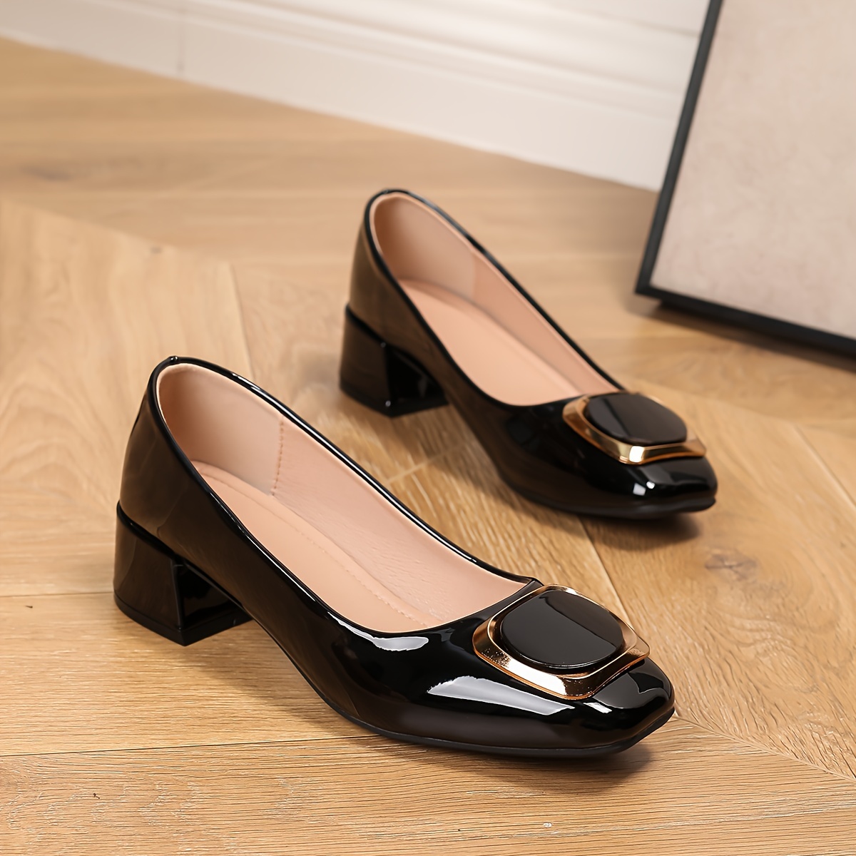zapatos tacón cuadrado decorativa mujer charol Temu Spain - Main Image