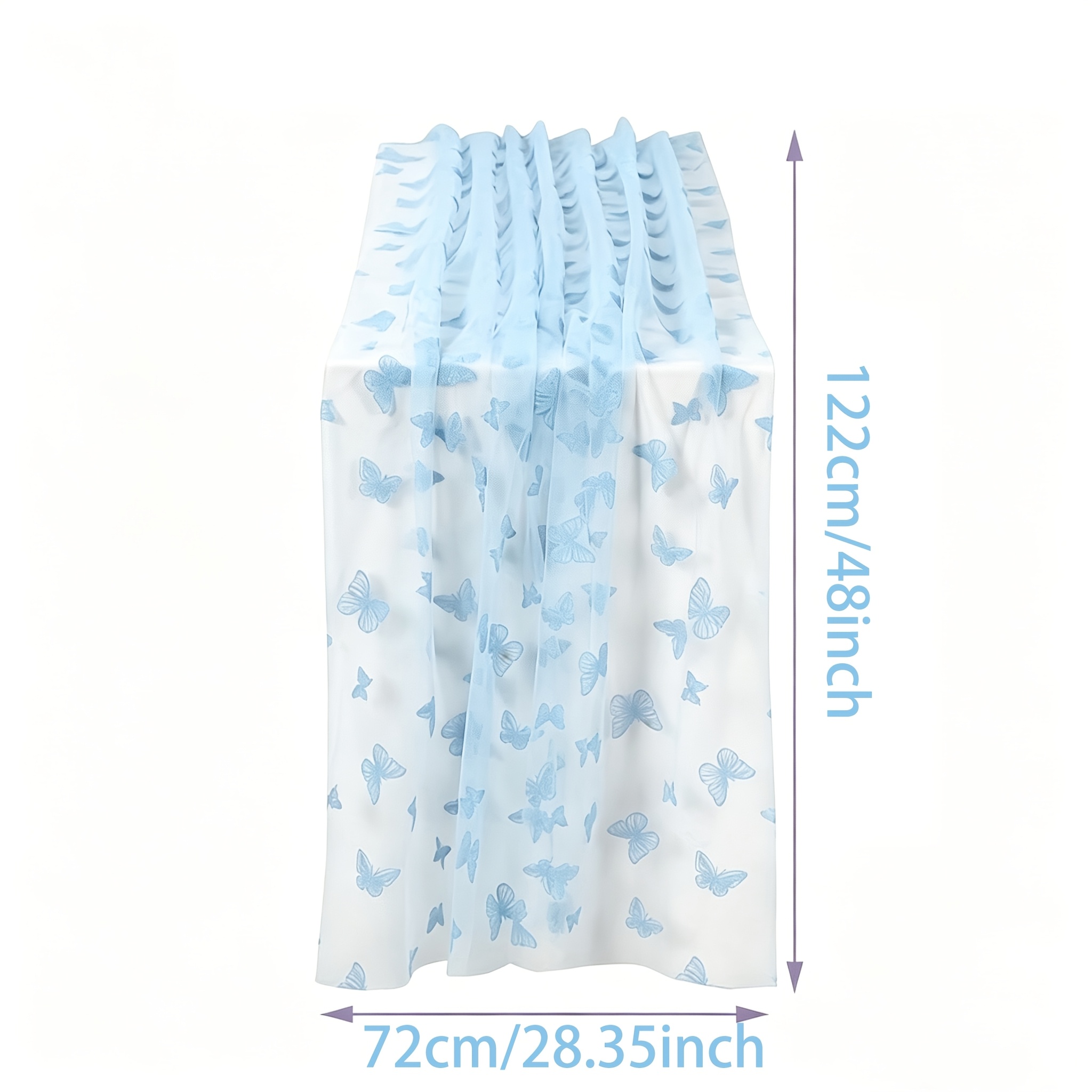 TEMU 1pc Romantic Tulle Table Runner, White Mesh + Light Blue 3d Flocking Butterflies, Rectangular Tablecloth, Suitable For Wedding Reception, Party,