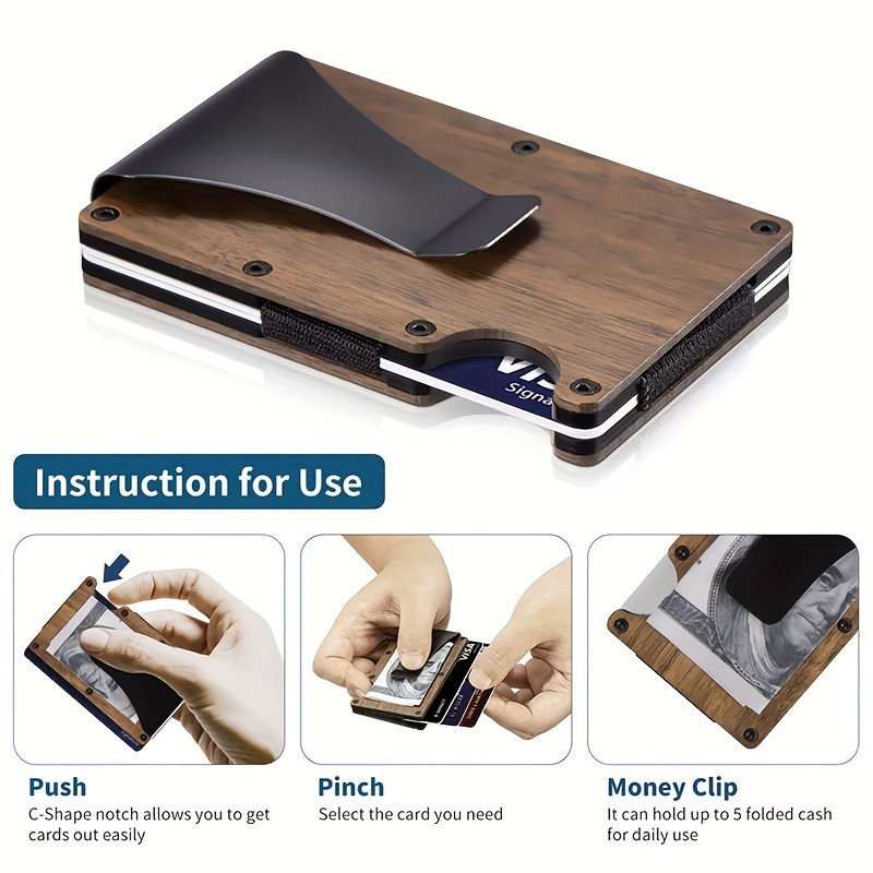

1pc Walnut Pure Wood Wallet Clip, New Packaging, Credit Card Clip Can Hold Up To 15 Cards, Fashionable, Retro New And Trendy Card Holder
