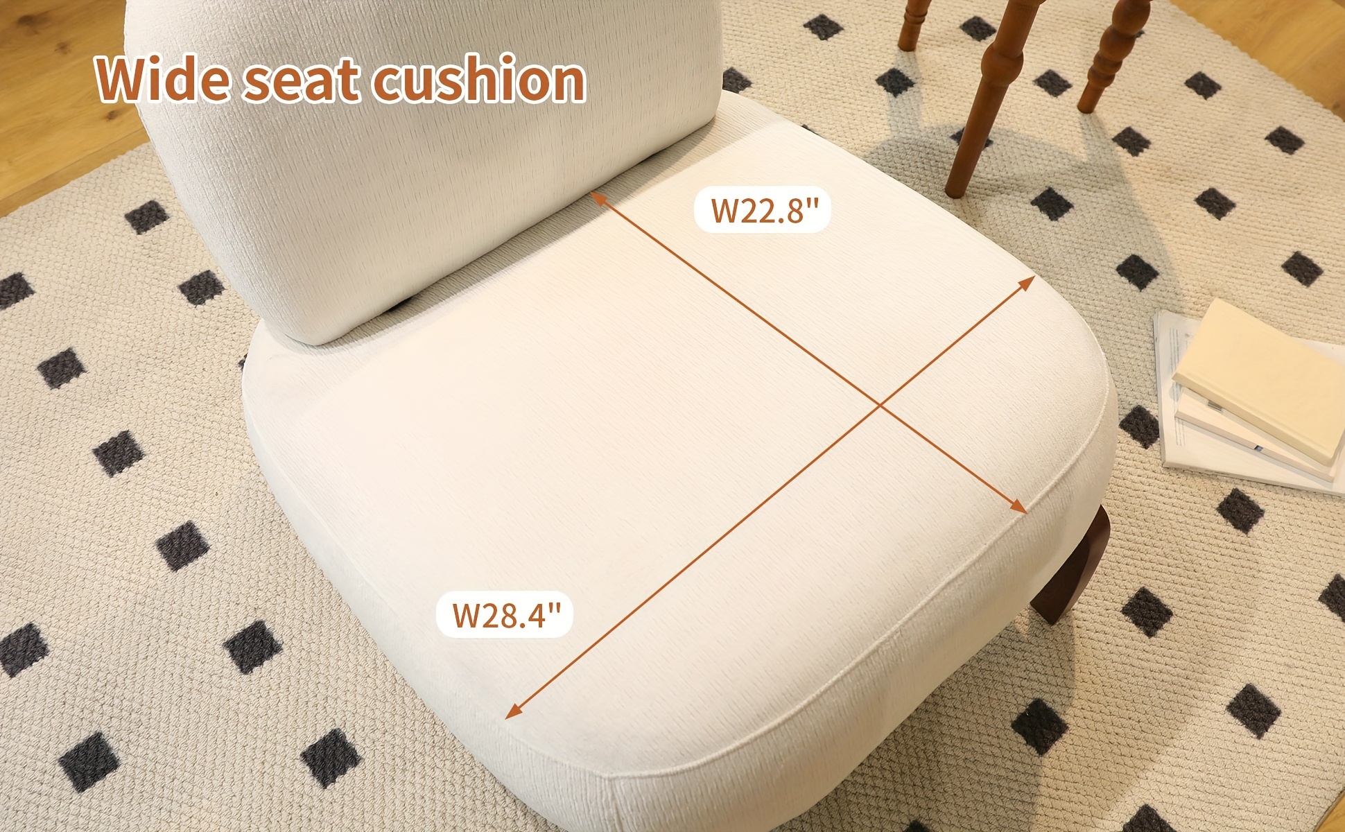 Cute Accent Chair with Solid Wood Legs, Velvet Living Room Chair with Soft Cushion, Cozy Bedroom Chair, Comfy Armless Reading Chair for Apartment, Waiting Room, Balcony