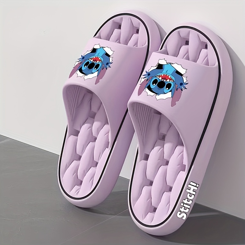 Disney Stitch Women's Soft EVA Slip-On Slippers - Non-Slip Ventilated Shower Design, All-Season Indoor/Outdoor House Shoes with Cute Cartoon Pattern, Black & Pink Options, Hand Washable, Indoor Footwear, Slipon Style, Durable Footwear