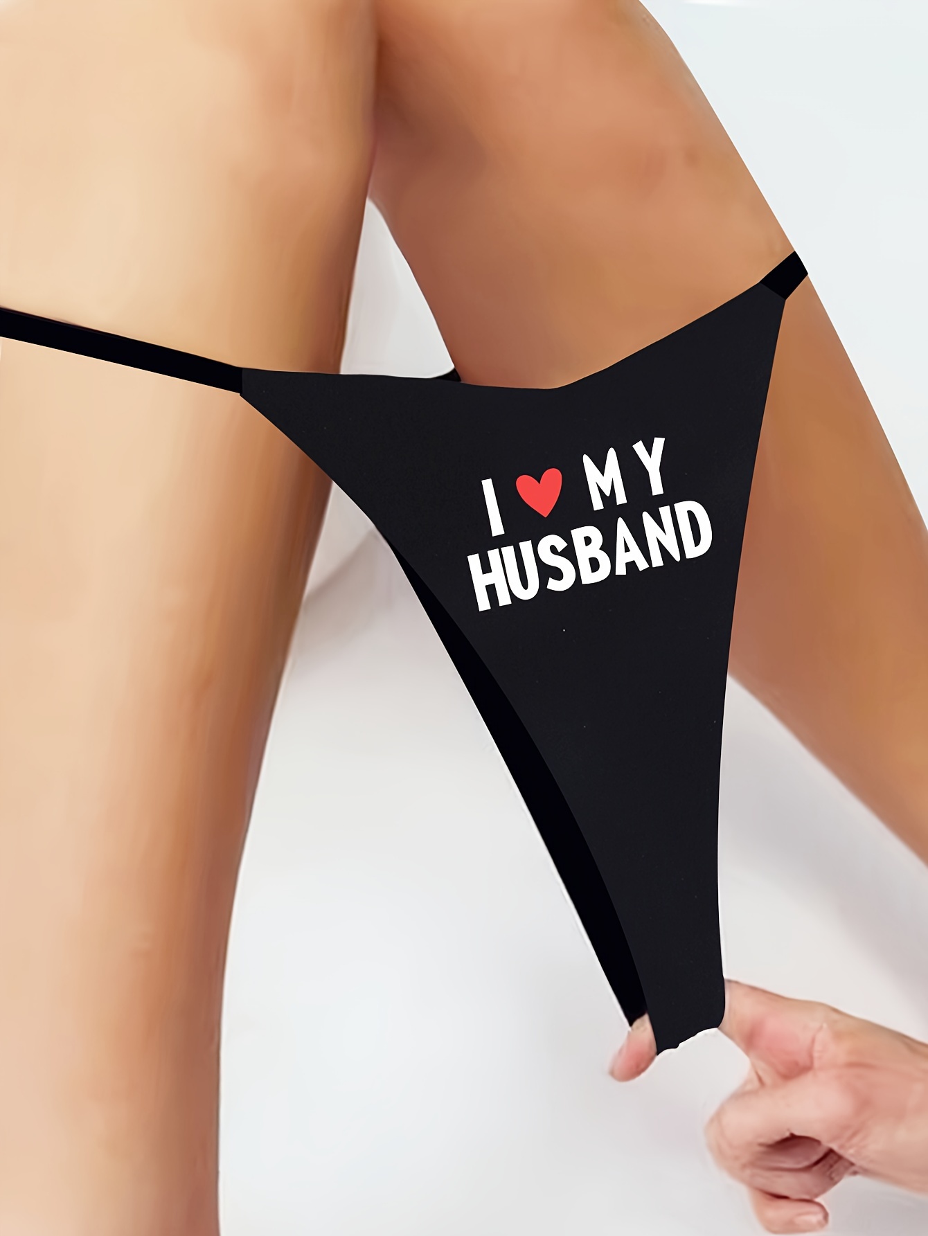 I Heart My Husband Letter Print Thongs V String Low Waist Intimates Panties Women s Sexy Lingerie Underwear