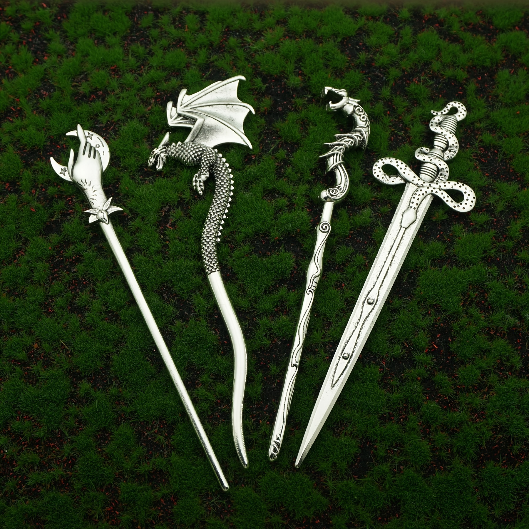 

Vintage Dragon & Axe Hairpin - Punk/viking Style Alloy Sword Hair Stick For Women, Perfect For Halloween & Updos