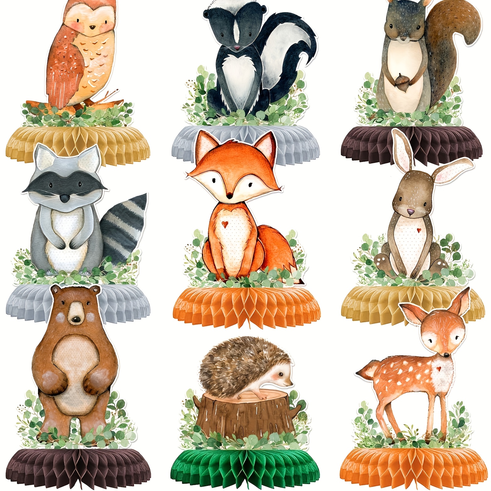 Image of 9pcs Forest Animal Honeycomb Centerpieces - Vibrant Woodland Creatures Table Decor For Birthday Parties & Showers, High-quality Paper Craft