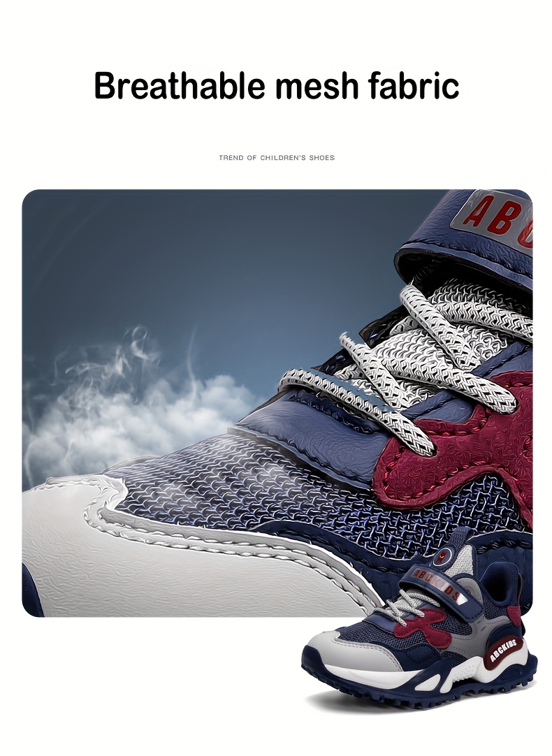 Boys' Breathable Mesh Sneakers with Non-Slip EVA Sole, Closure & Cushioned Insole - Lightweight Low-Top Running Shoes for Outdoor Play, School, Sports - Navy Blue & Red Accents, School Sneakers, Sporty Design, Durable Construction, Schoolage Kids