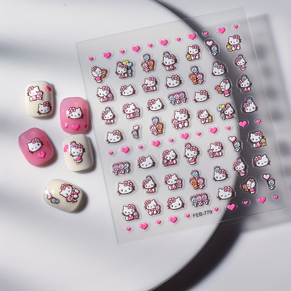 

1pc Cute Kawaii Pink Cat Nail Sticker, Cartoon Nail Art Decoration