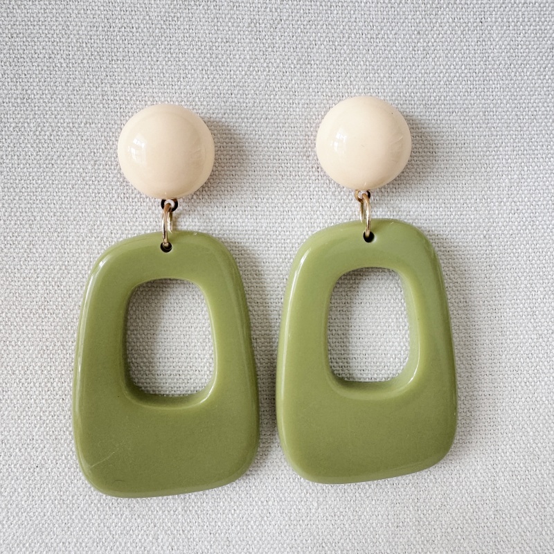 Image of A Pair Of Retro Classic Resin Rectangular Geometric Earrings | Women's Fashion, , Bohemian, Modern, , For Versatile Occasions!