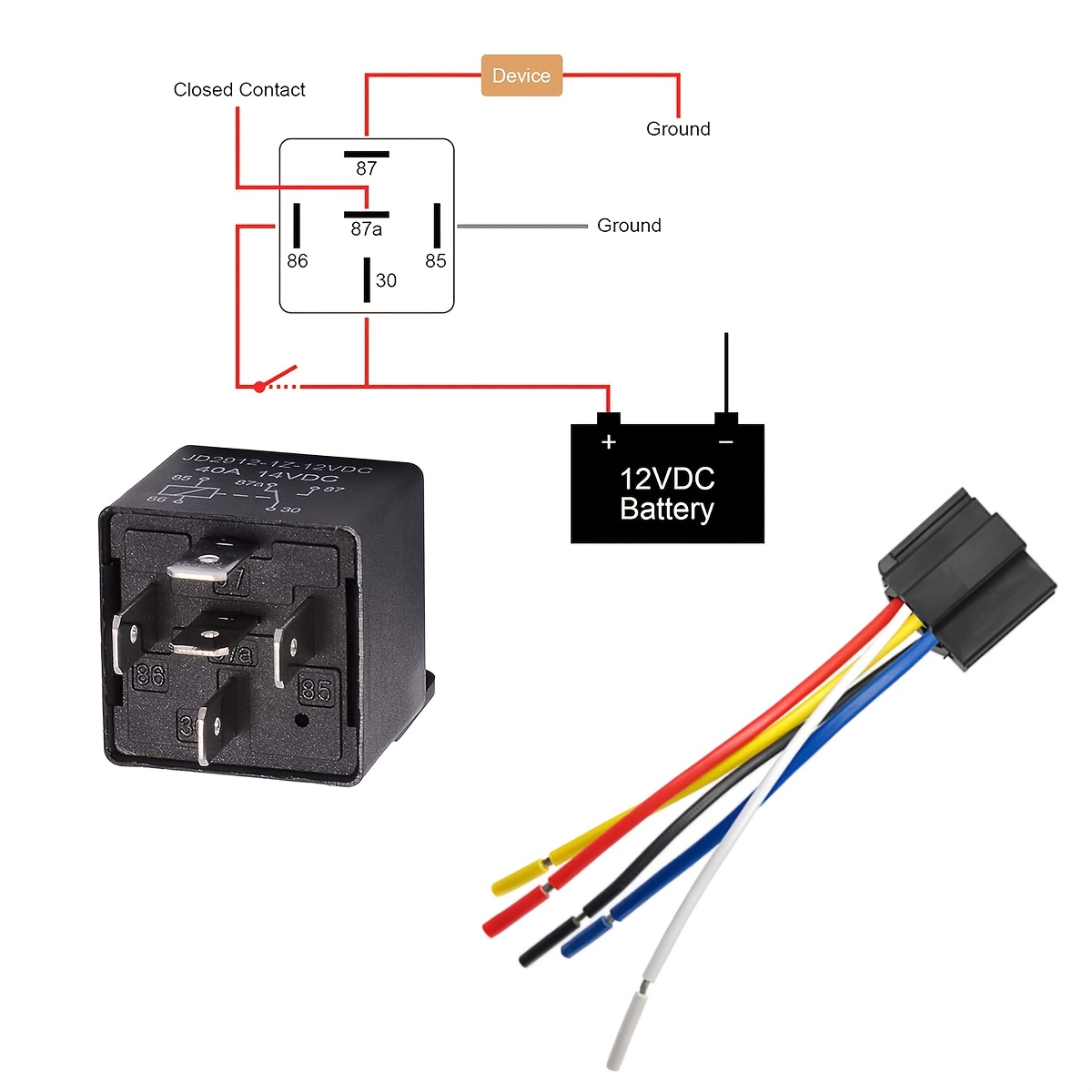 30/40 AMP 5 pin Relay with 5 wire Relay Socket Qty 4