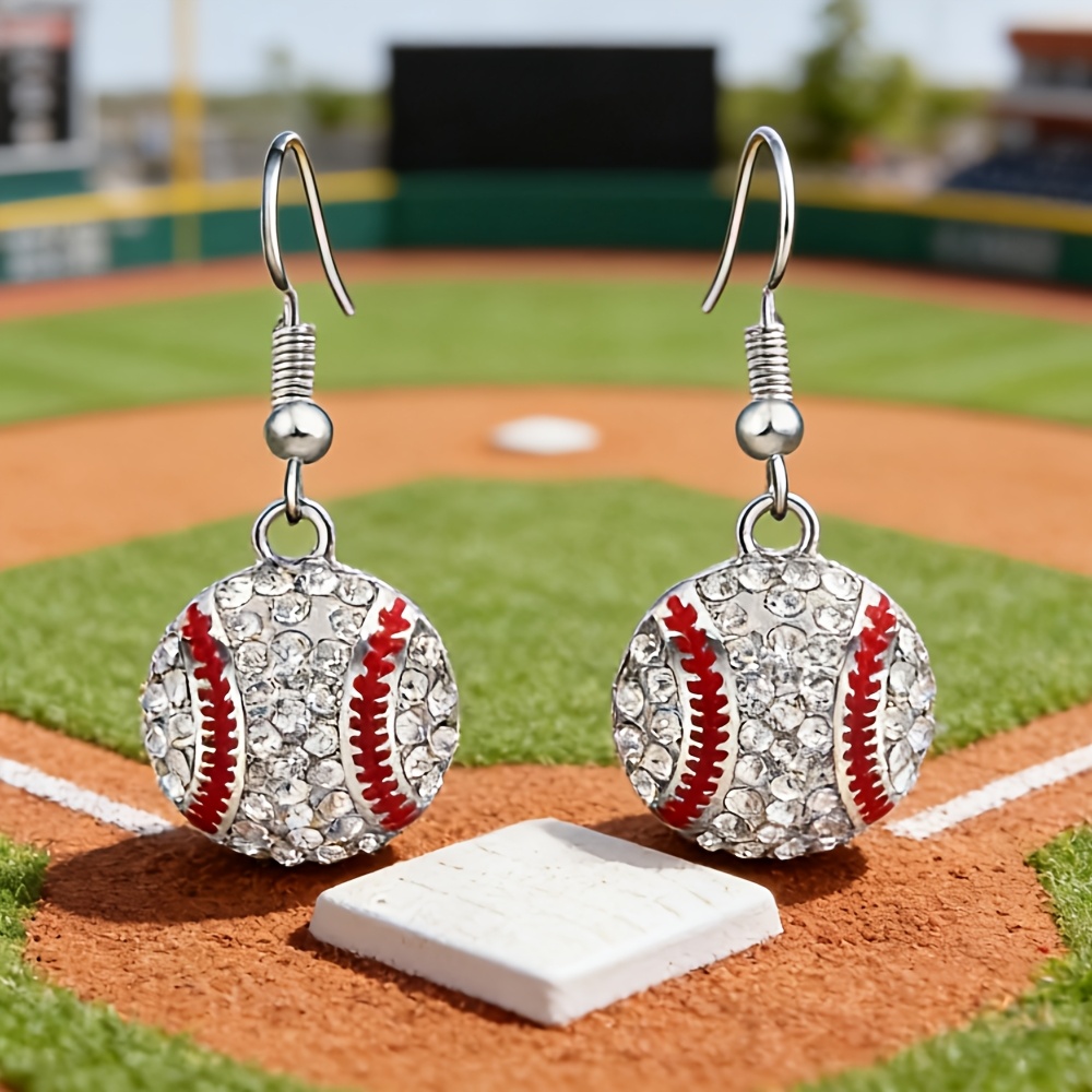 TEMU Sparkling Baseball Pendant Earrings - Nickel-free & | Day Accessory, Suitable For Daily Wear, Christmas And Valentine's Day Gifts, Wear