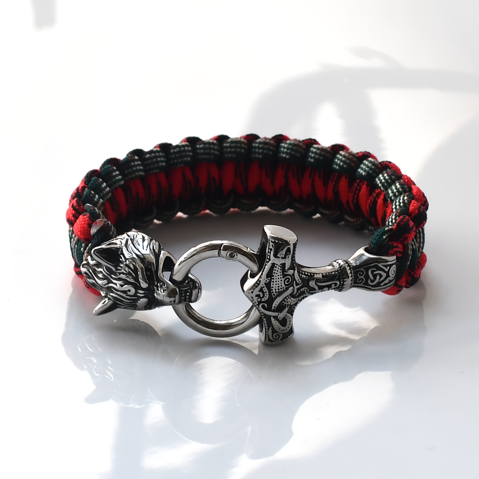 Viking Stainless Steel Wolf Head Hammer Bracelet
