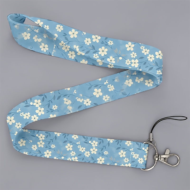 TEMU Cordón 2D adecuado para trabajadores de oficina y , estampado floral azul unisex, universal para teléfonos y tarjetas de identificación, ideal