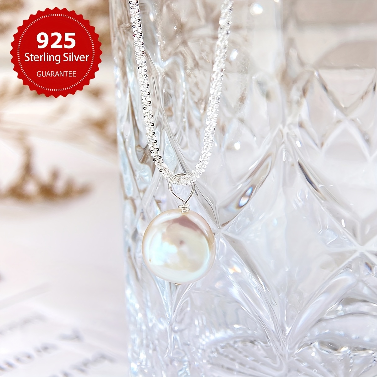 Flat Round Shell Pearl Pendant Necklace For Women