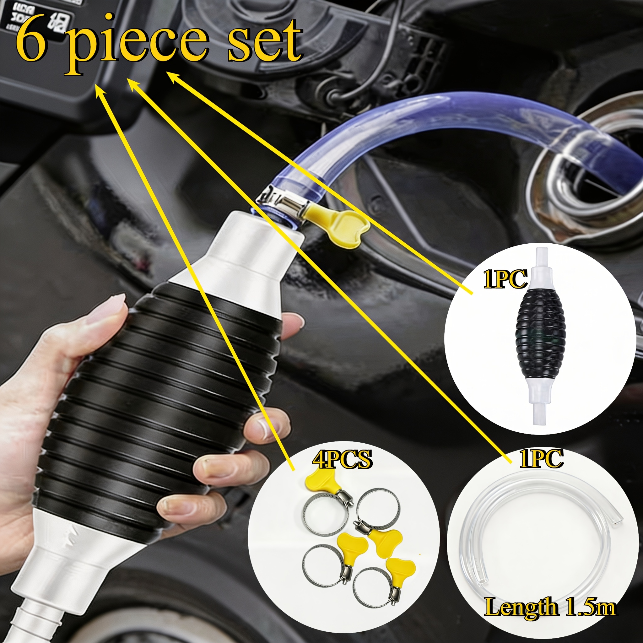 TEMU Durable Hand Siphon Fuel Pump, Leak-proof Thickened Pvc Hose, Dual Check Valves For Gasoline Car Motorcycle Fish Tank