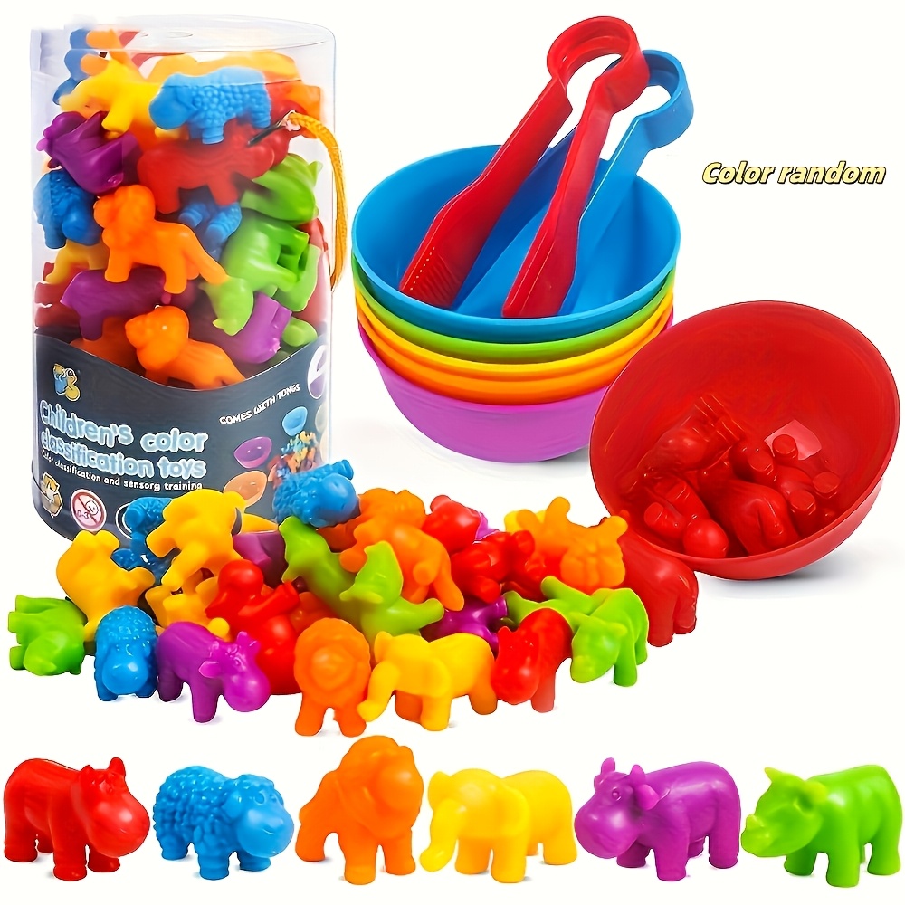 counting animal toys matching game with sorting bowls learning activity sensory motor toy set math color sorting gift suitable for children ages 3 colors random