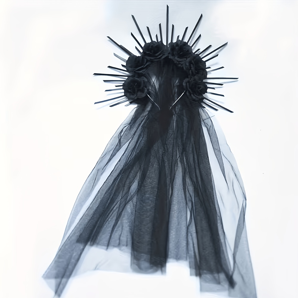 TEMU 1pc Gothic Headband With Veil - Party Hair Accessory, Ideal For Halloween, Roleplay, And Dark Theme Events, Gothic Accessory