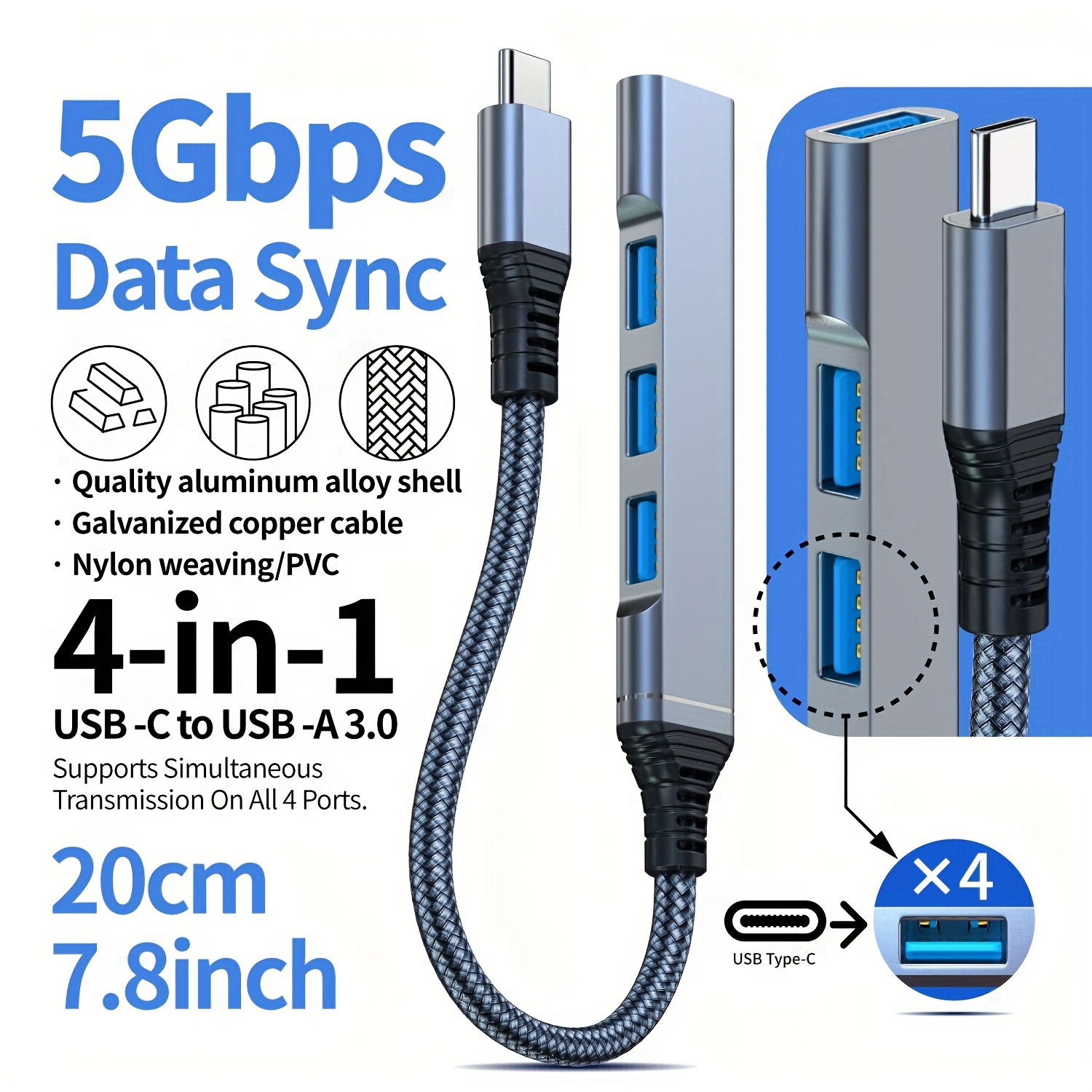 Usb 3.0 , Usb-c 4-port Splitter, Usb-a 4-in-1 Laptop Expansion Dock
