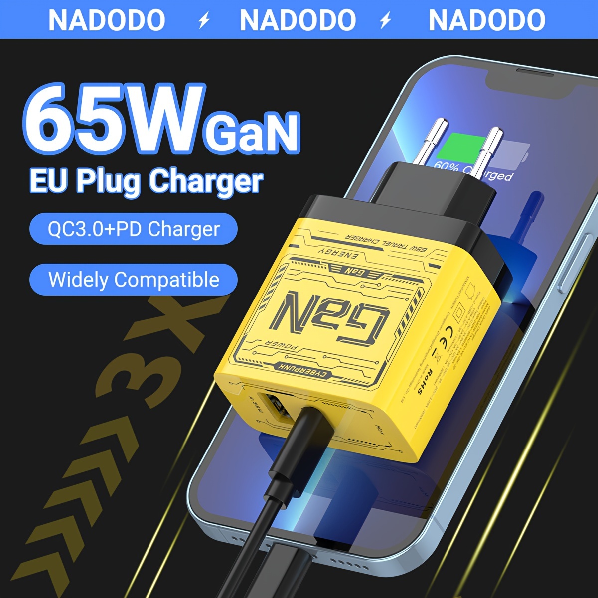 Cheap 65W usb charger Type C PD GaN Charger 2 Port EU UK US plug