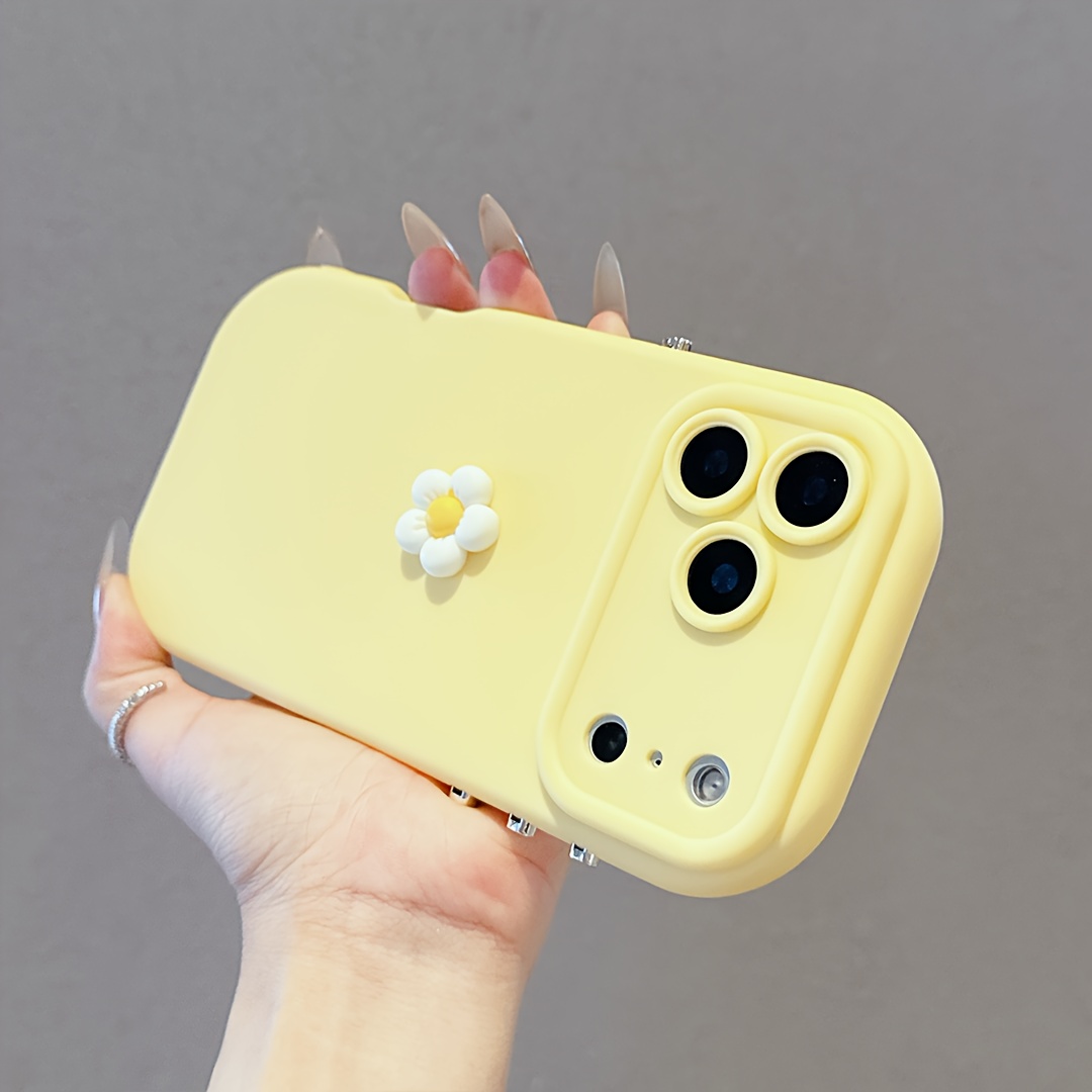 E-shop Handyhülle - Eine leichte, bonbonfarbene Handyhülle mit einem kleinen weißen Blumendesign, mit Metallknöpfen, geeignet für die iPhone 17 AIR