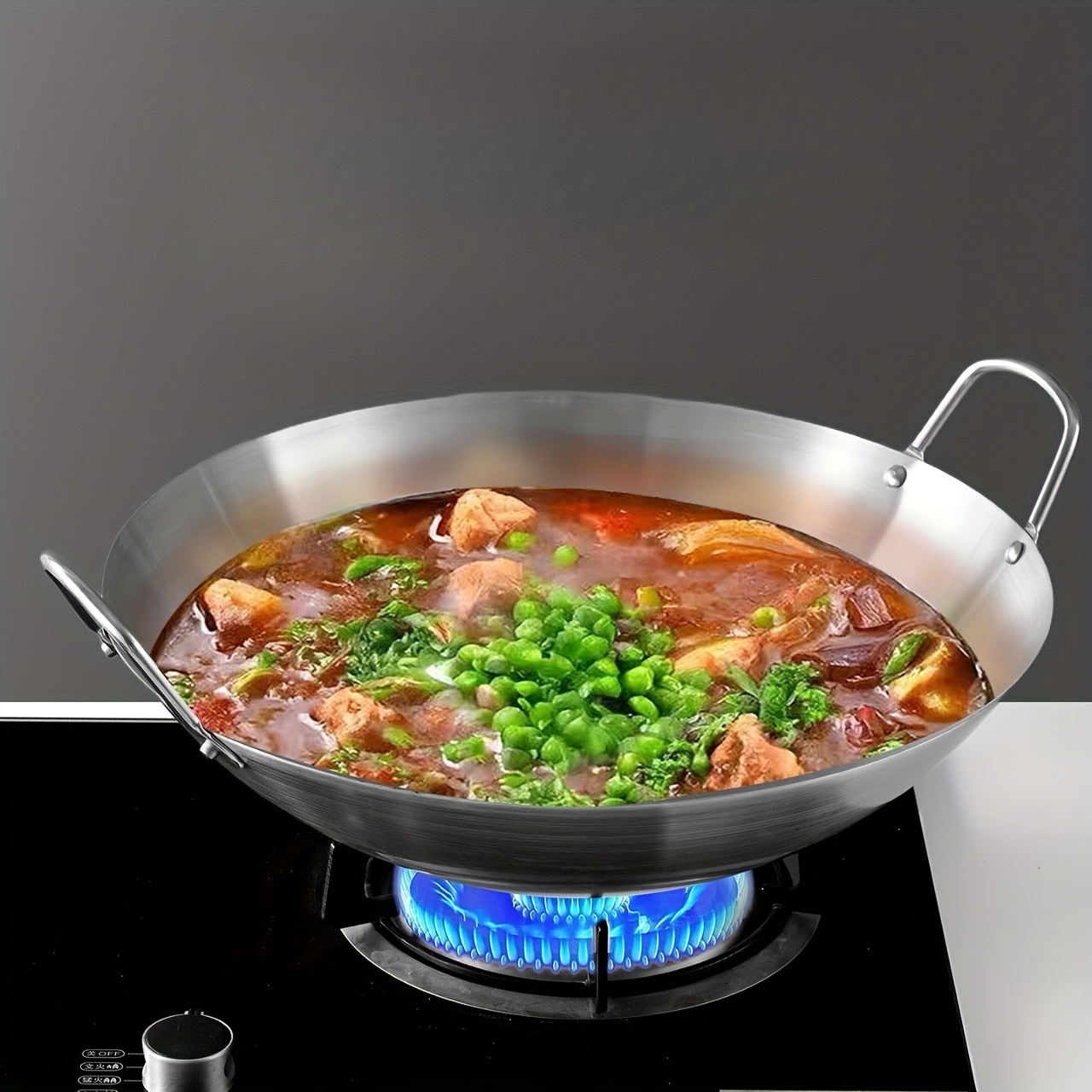 Large Stainless Steel Wok with Double Handles