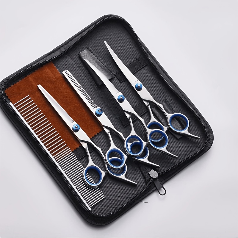 TEMU 7-in-1 Professional Stainless Steel Pet Grooming Scissors Set, Safety Round Tip Design With Titanium Plating. Heavy-duty Grooming Kit For Dogs