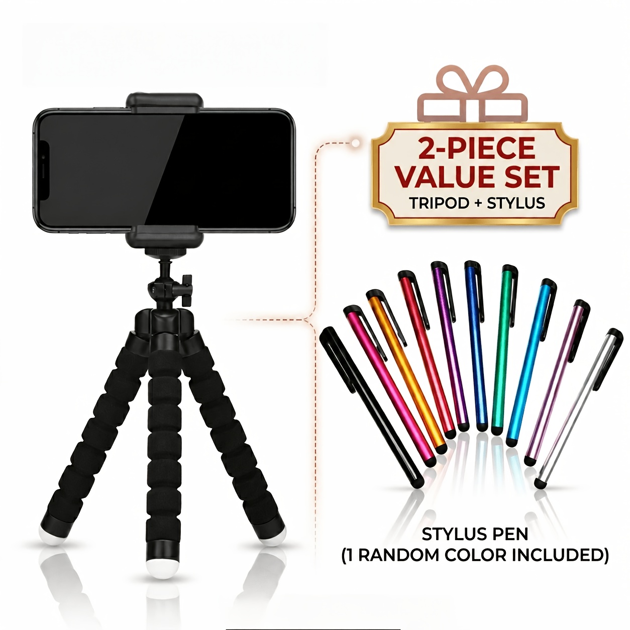 TEMU 2-pack Set: 1pc Flexible Octopus Phone Tripod And 1pc Random Screen Stylus Pen, Adjustable Mini Universal Smartphone Holder, Portable Cell Phone