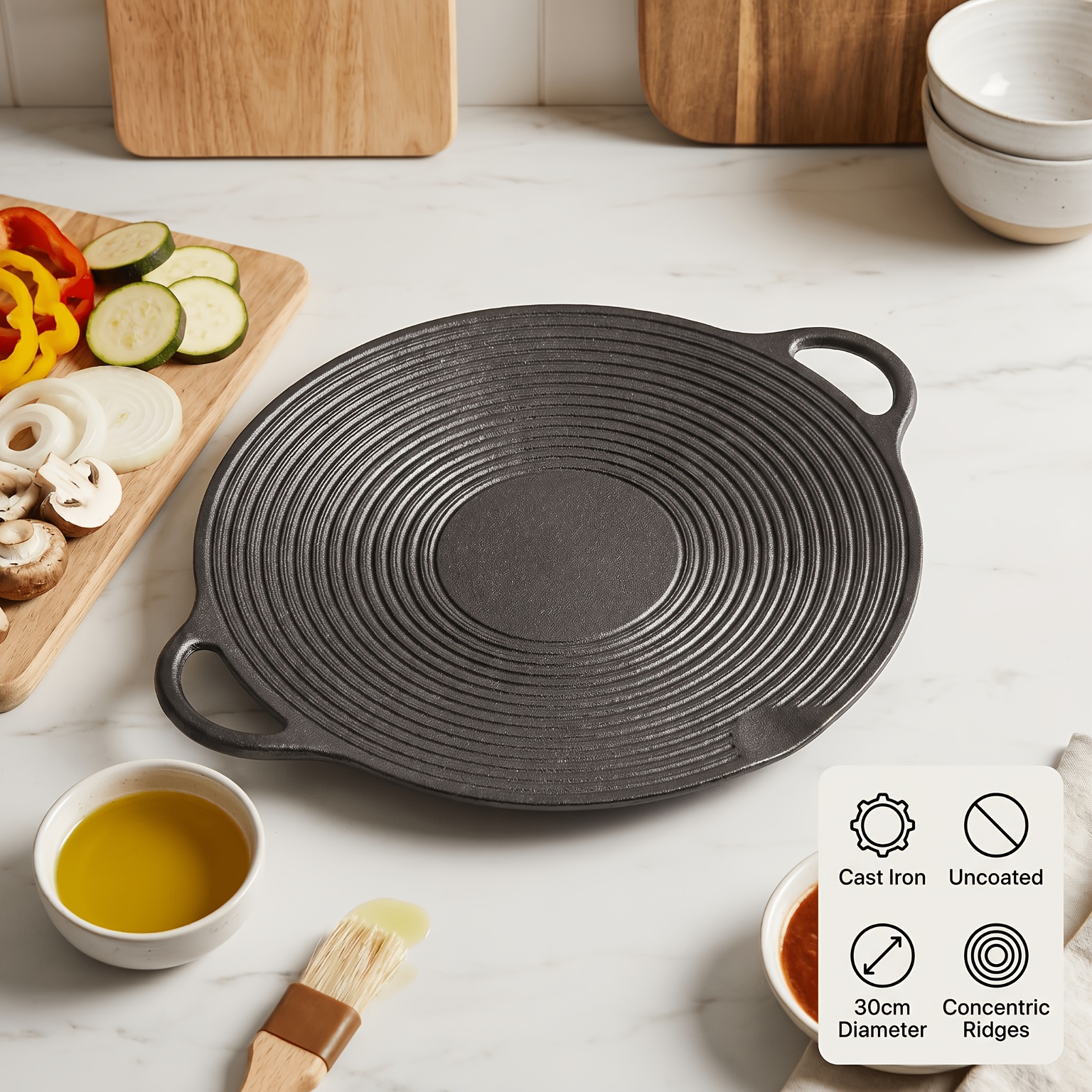 TEMU 1 plaque de barbecue en fonte avec poignées, 30 cm / 11,8 pouces, plat de camping portable d'extérieur, compatible avec les cuisinières à gaz,