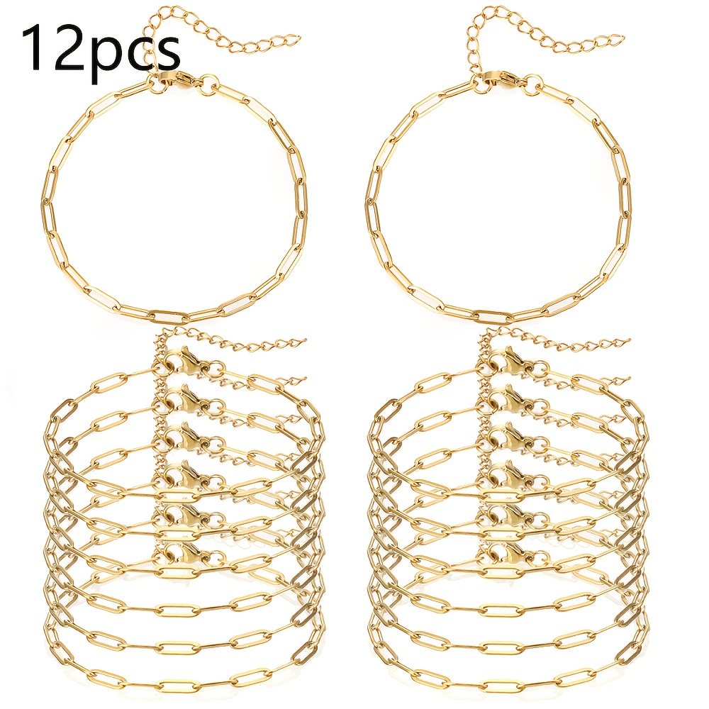 TEMU 12pcs Set Of Safety Pin Chain Bracelet Kits, Adjustable Stainless Steel Pendant Bracelets With Lobster Clasps And Extension Chains, For Jewelry